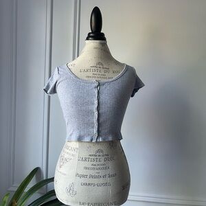 Brandy Melville Light Gray Button-Front Crop Top